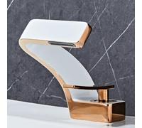 XJTNLB Bathroom Tap Waterfall Basin Taps Mixers Bathroom Sink Brass, Single Lever Bathroom Sink Taps Mixers White + Rose Gold