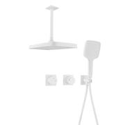 XJTNLB Concealed Mixer Shower Valve Kit with Rectangular Rain Shower Ceiling Mounted and 3 Modes Handheld Showers,White