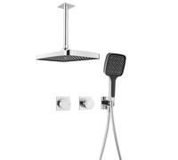 XJTNLB Concealed Mixer Shower Valve Kit with Rectangular Rain Shower Ceiling Mounted and 3 Modes Handheld Showers,Chrome