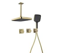 XJTNLB Concealed Mixer Shower Valve Kit with Rectangular Rain Shower Ceiling Mounted and 3 Modes Handheld Showers,Brushed Gold