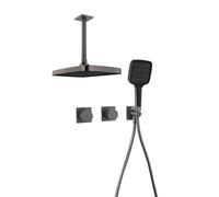 XJTNLB Concealed Mixer Shower Valve Kit with Rectangular Rain Shower Ceiling Mounted and 3 Modes Handheld Showers,Gun Gray
