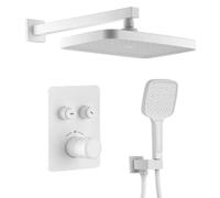 XJTNLB Concealed Shower Mixer Set White with Piano Key Control, Rectangular Rainfall Shower Head and 3 Mode Handheld Showers