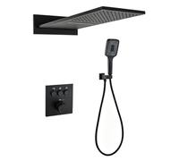 XJTNLB Concealed Shower Mixer Set with Piano Key Control, Waterfall Thermostatic Shower Mixer Set Black with 3 Modes Handheld Showers