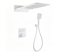 XJTNLB Concealed Shower Mixer Set with Piano Key Control, Waterfall Thermostatic Shower Mixer Set White with 3 Modes Handheld Showers