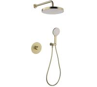 XJTNLB Concealed Shower Set Brushed Gold 3 Ways 10 Inch Round Rainfall Shower System with Handheld and Control Mixer Valve