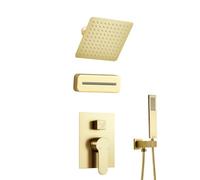 XJTNLB Concealed Shower Set Digital 200mm Square Shower Head System with Tub Spout Waterfall, Brushed Gold
