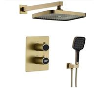XJTNLB Concealed Shower System with 2 Outlets, Rectangular Mixer Shower with Led Panel Display and 3 Mode Handheld Showers,Brushed Gold