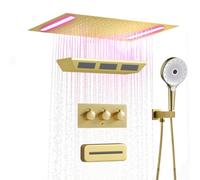 XJTNLB Concealed Shower System with Tub Spout Rainfall Led Shower Head with Handheld and Control Mixer Valve, Brushed Gold