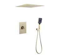 XJTNLB Concealed Shower Valve 2 Outlets 400×400mm Waterfall Rainfall Shower Heads and 3 Modes Handheld Showers Ceiling Installation,Brushed Gold
