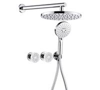 XJTNLB Concealed Shower Valve 2 Outlets, 8 in Round Rainfall Shower Head and Hose Set with 3 Modes Handheld Showers,Chrome