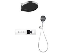 XJTNLB Concealed Thermostatic Shower Mixer Set Chrome with Piano Key Control, 32 cm Waterfall Rainfall Shower Head, Led Panel Display