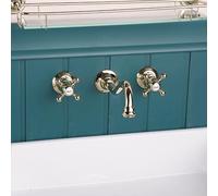 XJTNLB Gold Wall Mounted 2 Hole Basin Mixer Tap, Traditional Victorian Basin Taps for Bathroom Sink Dual Lever Hot Cold Water Mixer Tap for Sink-A