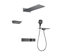 XJTNLB Gun Grey Thermostatic Concealed Shower Mixer Set, Piano Key Control, Digital Display Valve, Waterfall Rainfall Head