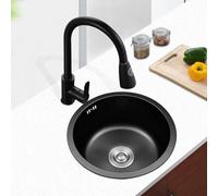 XJTNLB Kitchen Sink Black 40x40 Round Kitchen Sink Bowl Stainless Steel with Drainer Plug
