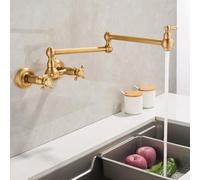 XJTNLB Kitchen Taps Dual Lever Folding Kitchen Tap Wall Mounted Traditional Victorian Basin Taps for Bathroom Sink,Antique