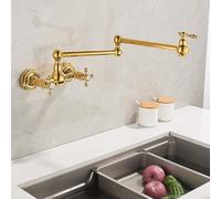 XJTNLB Kitchen Taps Dual Lever Folding Kitchen Tap Wall Mounted Traditional Victorian Basin Taps for Bathroom Sink,Gold