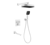 XJTNLB Modern Led Digital Display Thermostatic Piano Keys Shower Set, Concealed Shower System White Wall Mounted with Showerheads & Handheld Showers