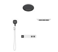 XJTNLB Modern Led Digital Display Thermostatic Piano Keys Shower Set White 31cm Waterfall Shower System Concealed