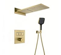 XJTNLB Shower Mixer Set with Piano Key Control, Concealed Waterfall Shower Head Kit with Handheld Showers 3 Modes,Brushed Gold