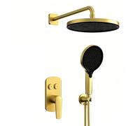 XJTNLB Shower Mixer Set with Piano Key Control, Rectangular Concealed Mixer Shower Valve Kit Brushed Gold with Showerheads & Handheld Showers