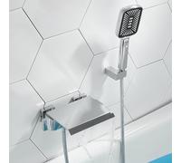 XJTNLB Shower Mixer Taps Wall Mounted Square Waterfall Mixer Bath Taps Bathroom Taps with Shower Head Bathroom Tub Filler Taps Chrome