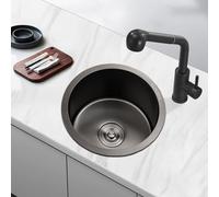 XJTNLB Small Round Kitchen Sink Black 41x41cm Single Bowl Kitchen Sinks Stainless Steel