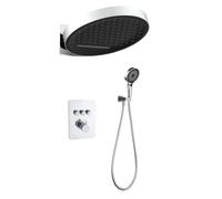 XJTNLB Thermostatic Shower Mixer Set Chrome with Piano Key Control, Round Waterfall Rainfall Shower Head, Concealed Mixer Valve