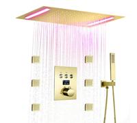 XJTNLB Thermostatic Shower Mixer Set Led Concealed Shower Set Digital Display with Body Jets,Brushed Gold