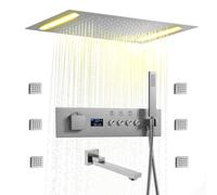 XJTNLB Thermostatic Shower System Concealed with Tub Spout Rainfall LED Shower Head Set Digital Display with Body Jets,Brushed
