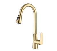 XJTNLB Touch Sensor Kitchen Sink Mixer Tap Gooseneck Single Lever Handle Kitchen Tap with Pull Out Spray 2 Modes Hot Cold Water Mixer Tap for Sink, Brushed Gold