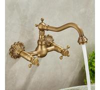 XJTNLB Traditional Bathroom Basin Taps Antique Brass Vintage Bathroom Sink Tap Double Handles Basin Mixer Tap 2 Hole with Rotating Spout-A,Low