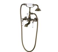 XJTNLB Traditional Shower Mixer Taps Wall Mounted Double Lever Bath Tap Swivel Spout Victorian Taps-Antique