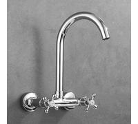 XJTNLB Traditional Wall Mounted Basin Tap Bathroom Sink Taps Victorian Chrome, Bathroom Mixer Tap Tall Dual Lever Basin Mixer Taps with Rotatable Spout-A
