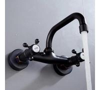 XJTNLB Traditional Wall Mounted Basin Taps Bathroom Sink Taps Victorian Black Retro Wall Mounted 2 Hole Basin Mixer Tap Cross Handle