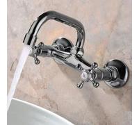XJTNLB Traditional Wall Mounted Basin Taps Bathroom Sink Taps Victorian Chrome Wall Mounted 2 Hole Basin Mixer Tap Cross Handle