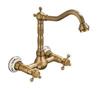 XJTNLB Traditional Wall Mounted Basin Taps Tall, Antique Brass Mixer Tap Bathroom Sink Taps Victorian Dual Bathroom Hot and Cold Tap Mixer-A
