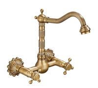 XJTNLB Traditional Wall Mounted Basin Taps Tall, Antique Brass Mixer Tap Bathroom Sink Taps Victorian Dual Bathroom Hot and Cold Tap Mixer-B