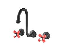 XJTNLB Victorian Basin Taps Bathroom Mixer Tap Tall Black, Wall Mounted 2 Hole Basin Mixer Tap Dual Lever Taps for Bathroom Sink-A