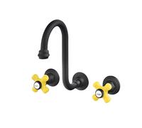 XJTNLB Victorian Basin Taps Bathroom Mixer Tap Tall Black, Wall Mounted 2 Hole Basin Mixer Tap Dual Lever Taps for Bathroom Sink-B