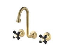 XJTNLB Victorian Basin Taps Bathroom Mixer Tap Tall Brushed Gold, Wall Mounted 2 Hole Basin Mixer Tap Dual Lever Taps for Bathroom Sink-A