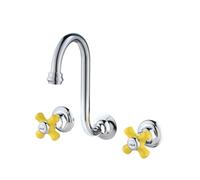 XJTNLB Victorian Basin Taps Bathroom Mixer Tap Tall Chrome, Wall Mounted 2 Hole Basin Mixer Tap Dual Lever Taps for Bathroom Sink-B