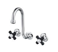 XJTNLB Victorian Basin Taps Bathroom Mixer Tap Tall Chrome, Wall Mounted 2 Hole Basin Mixer Tap Dual Lever Taps for Bathroom Sink-A