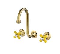XJTNLB Victorian Basin Taps Bathroom Mixer Tap Tall Gold, Wall Mounted 2 Hole Basin Mixer Tap Dual Lever Taps for Bathroom Sink-B