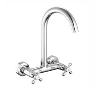 XJTNLB Wall Mounted 2 Hole Basin Mixer Tap Chrome, Bathroom Mixer Tap Tall 360° Rotatable Bathroom Sink Taps Victorian Dual Lever-A