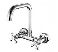 XJTNLB Wall Mounted 2 Hole Basin Mixer Tap Chrome, Bathroom Mixer Tap Tall 360° Rotatable Bathroom Sink Taps Victorian Dual Lever-B