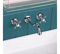 XJTNLB Wall Mounted 2 Hole Basin Mixer Tap Chrome, Traditional Victorian Basin Taps for Bathroom Sink Dual Lever Hot Cold Water Mixer Tap for Sink-A