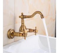 XJTNLB Wall Mounted Basin Mixer Tap Antique Bathroom Sink Taps Victorian 2 Hole Wall Tap Bathroom Traditional Brass Basin Taps Hot and Cold-A