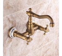 XJTNLB Wall Mounted Basin Mixer Tap Antique Bathroom Sink Taps Victorian 2 Hole Wall Tap Bathroom Traditional Brass Basin Taps Hot and Cold-B