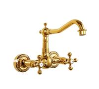 XJTNLB Wall Mounted Basin Mixer Tap Bathroom Sink Taps Victorian 2 Hole, Traditional Wash Basin Taps Gold 360° Rotatable Hot and Cold Water Mixer Tap