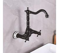 XJTNLB Wall Mounted Basin Mixer Tap Black Retro Bathroom Sink Taps Victorian 2 Hole Tall Wall Tap Bathroom Traditional Brass Basin Taps Hot and Cold-B